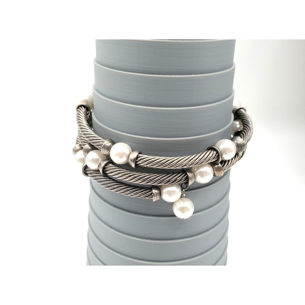 Silver Tone & Faux Pearl Wire Wrap Bracelet